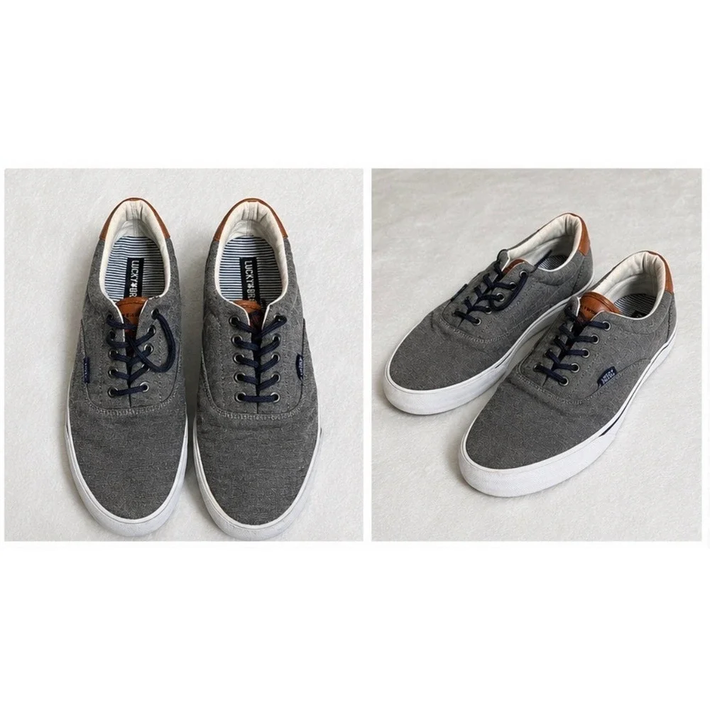 LUCKY BRAND MEN'S CANVAS SNEAKERS GRAY / NAVY / BROWN